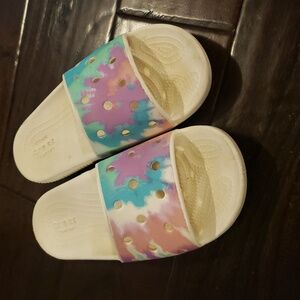 CROCS Kids Tie-Dye Slide Sandals - Pink, Blue, Cream Size 6